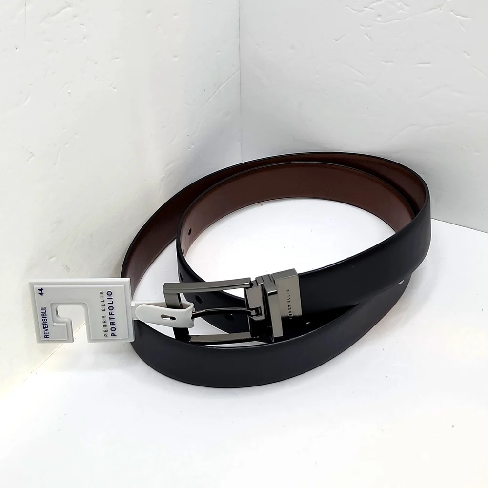 PERRY ELLIS POTFOLIO MEN'S REVERSIBLE BELT, BLACK & BROWN, SIZE 44